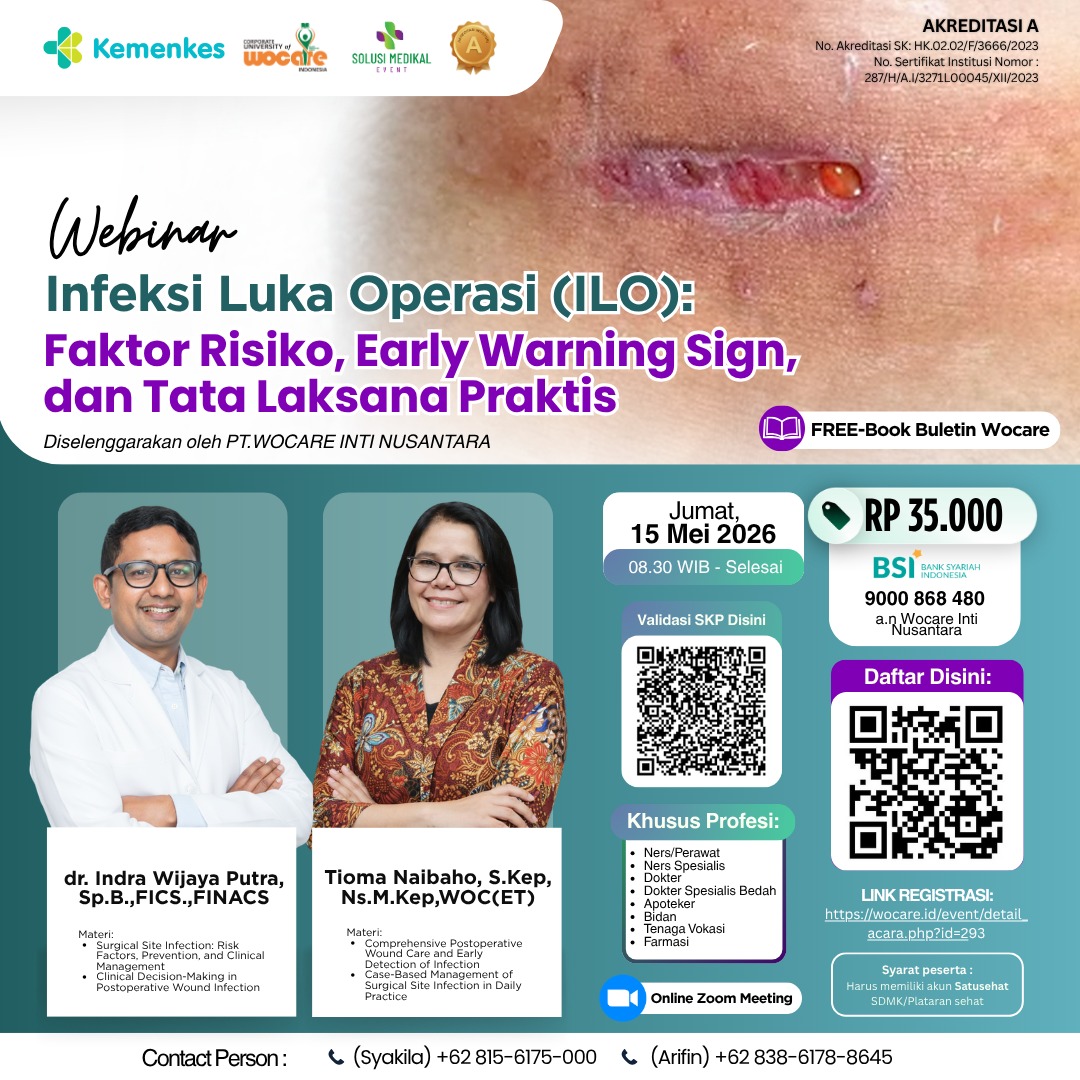 Poster webinar Infeksi Luka Operasi (ILO): Faktor Risiko, Early Warning Sign, dan Tata Laksana Praktis